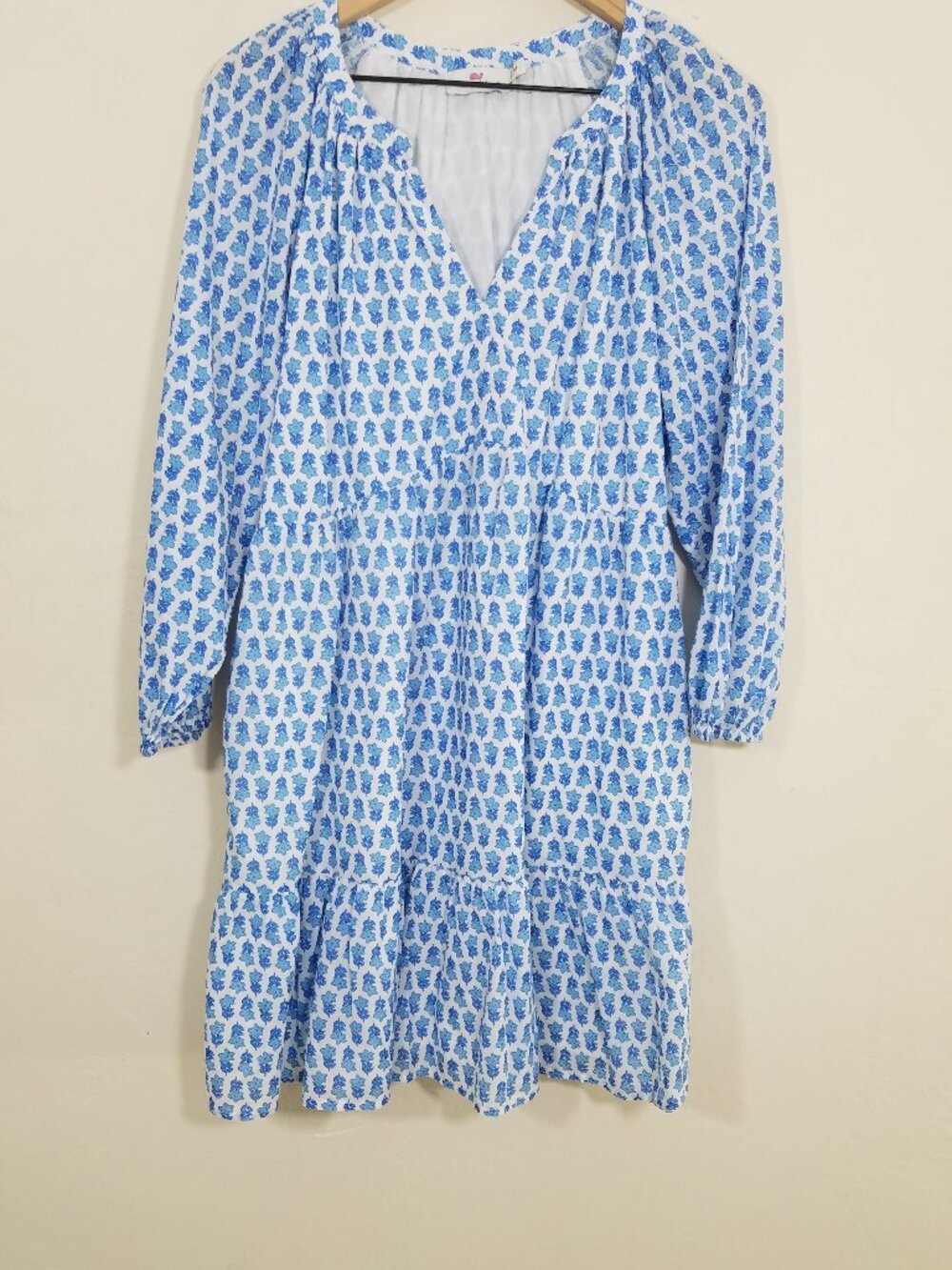 Vineyard Vines Floral Long Sleeve Dress with Pockets White and Blue Size M